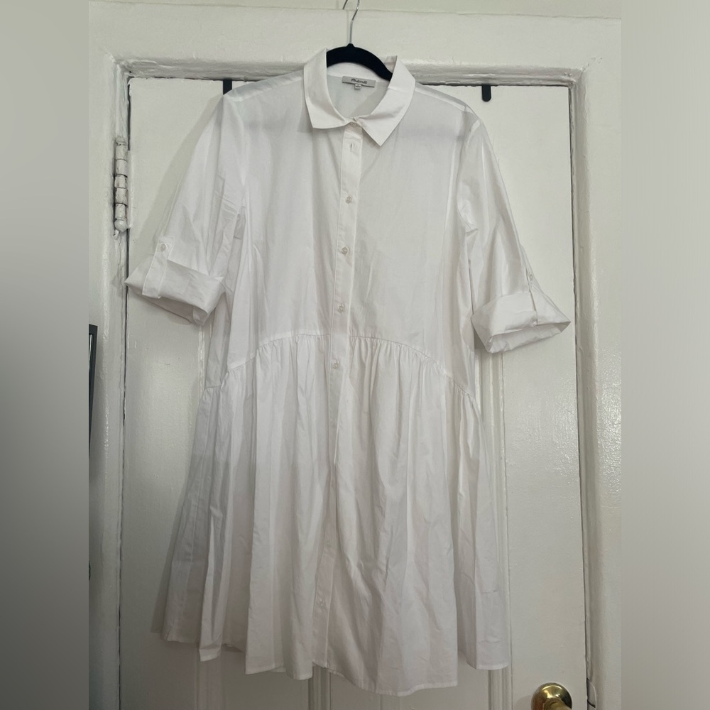 Madewell Button Front Mini Shirt Dress White